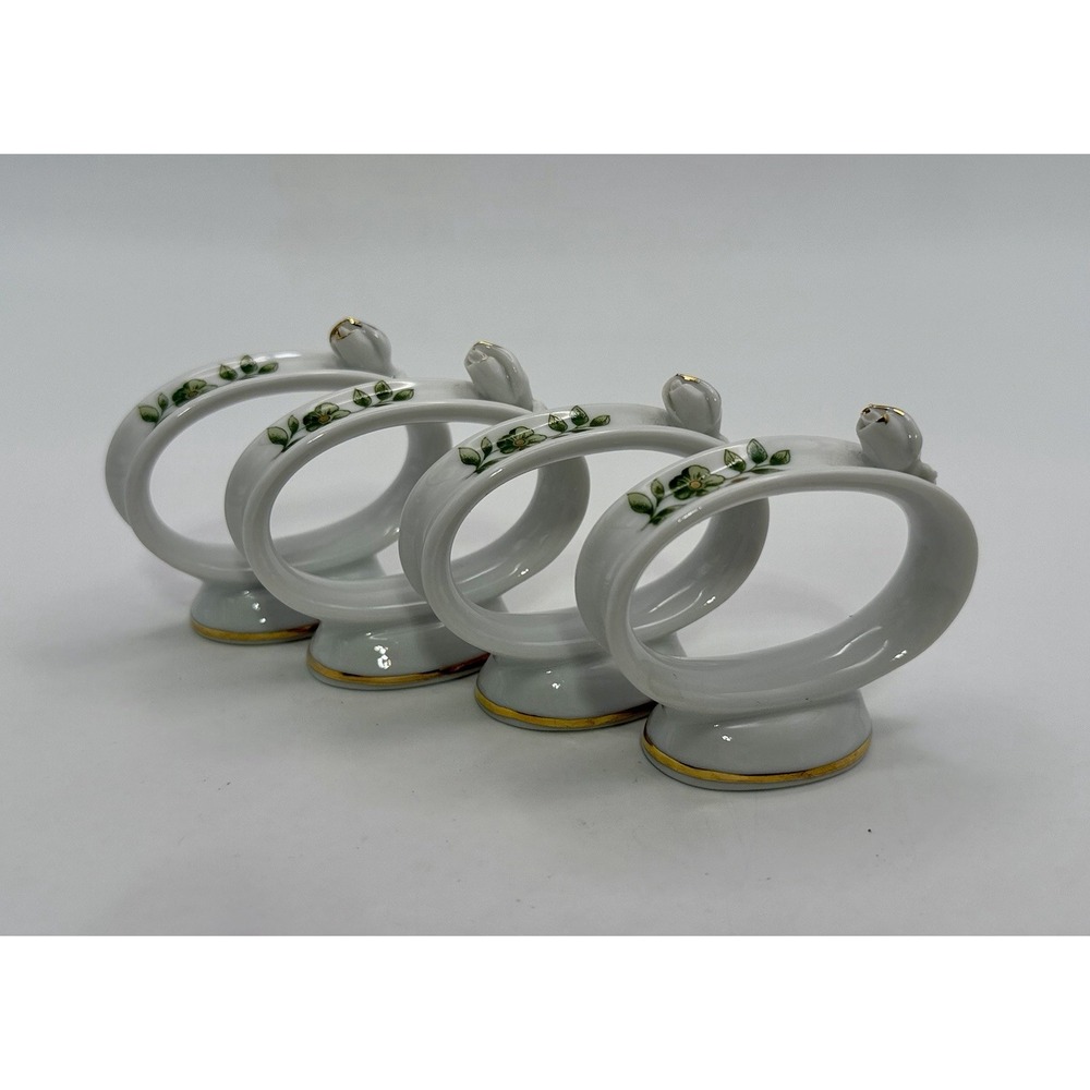 Vintage Napkin Rings Green Flowers Sculpted Rose Christmas by Hollohaza Hungary